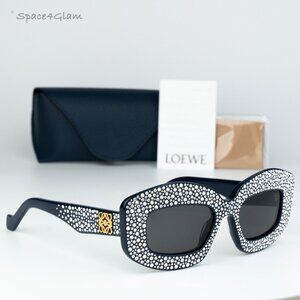 Loewe Women Sunglasses Crystal Blue Grey Rectangle LW4114IS 90A NEW AUTHENTIC